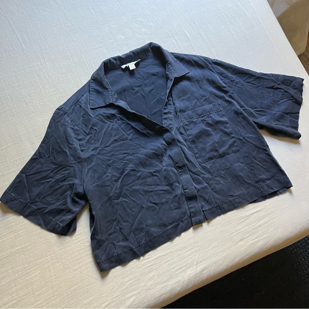 Lunya Washable Silk Button Up Crop Shirt